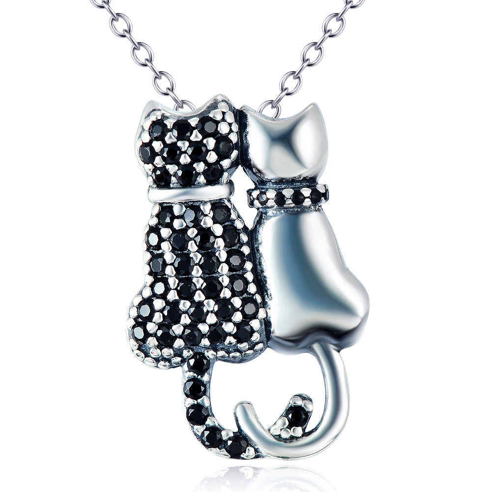 Black And White Cat Necklace