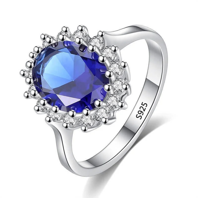 Princess Cut 3.2ct Created Blue Sapphire Ring Original 925 Silver