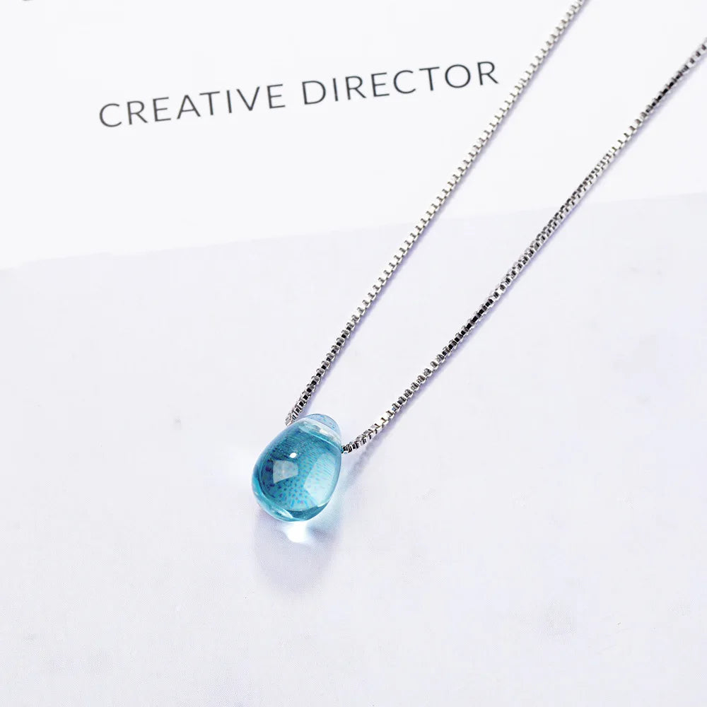 New in 925 Sterling Silver Blue Lucky Crystal Pendants Necklace