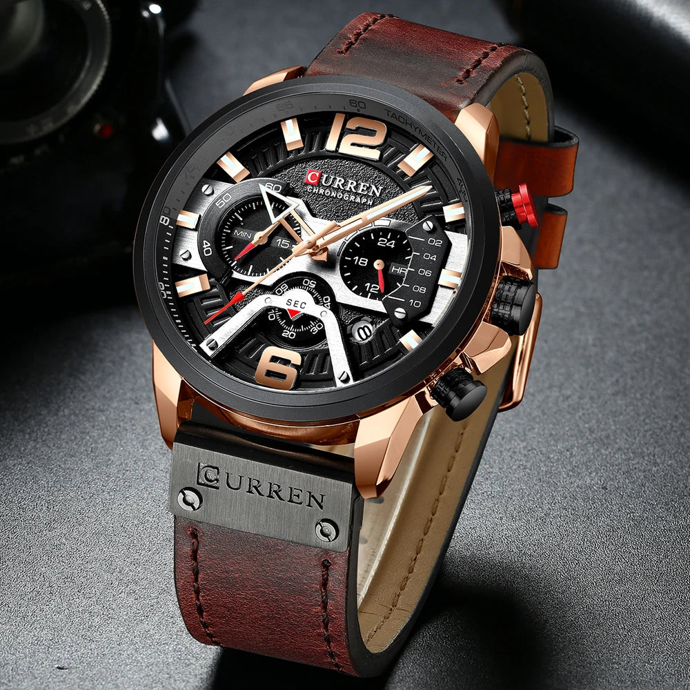 Curren 8329 Men Watch Leather Quartz Waterproof Wristwatch