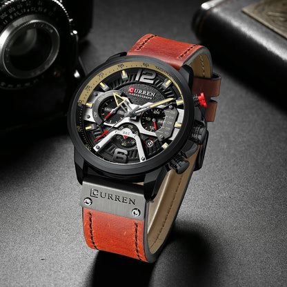 Curren 8329 Men Watch Leather Quartz Waterproof Wristwatch