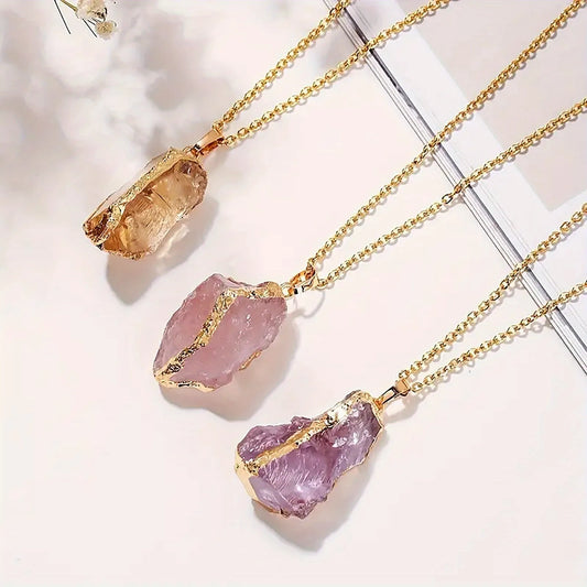 Irregular Gold Plated Edge Natural Stone Pendant Amethyst