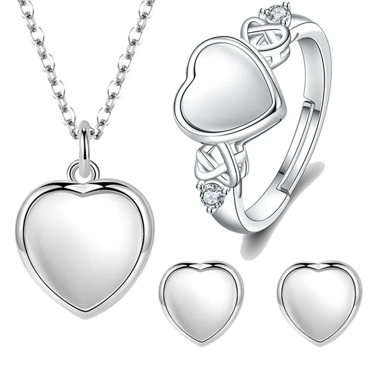 925 Sterling Silver Heart Ring Earring Necklace