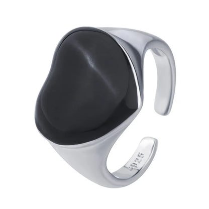 925 Sterling Silver Black Heart Adjustable Ring