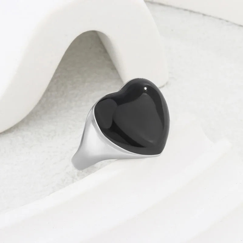 925 Sterling Silver Black Heart Adjustable Ring